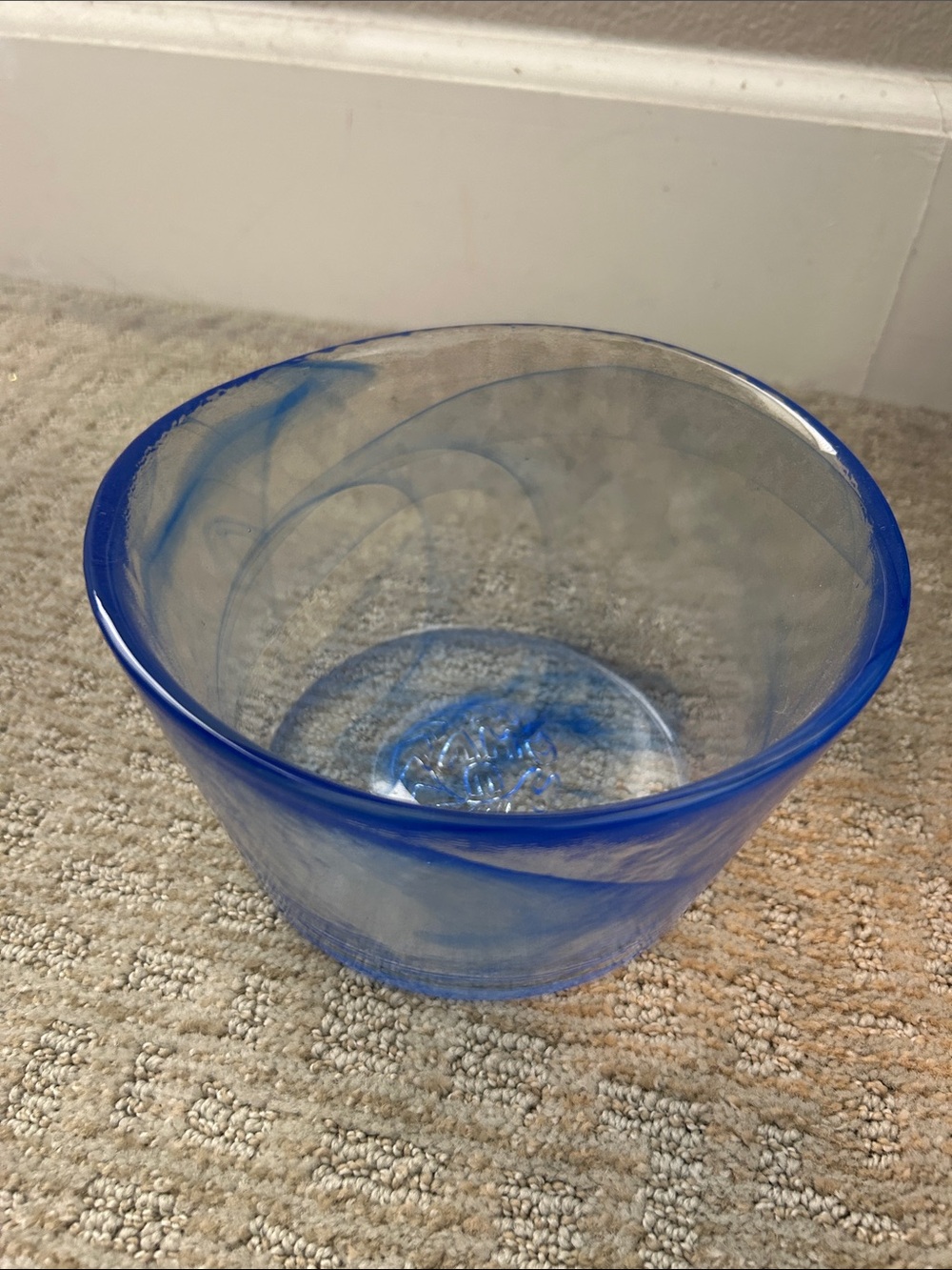 Kosta Boda Hand-Blown Blue Swirl Glass Bowl